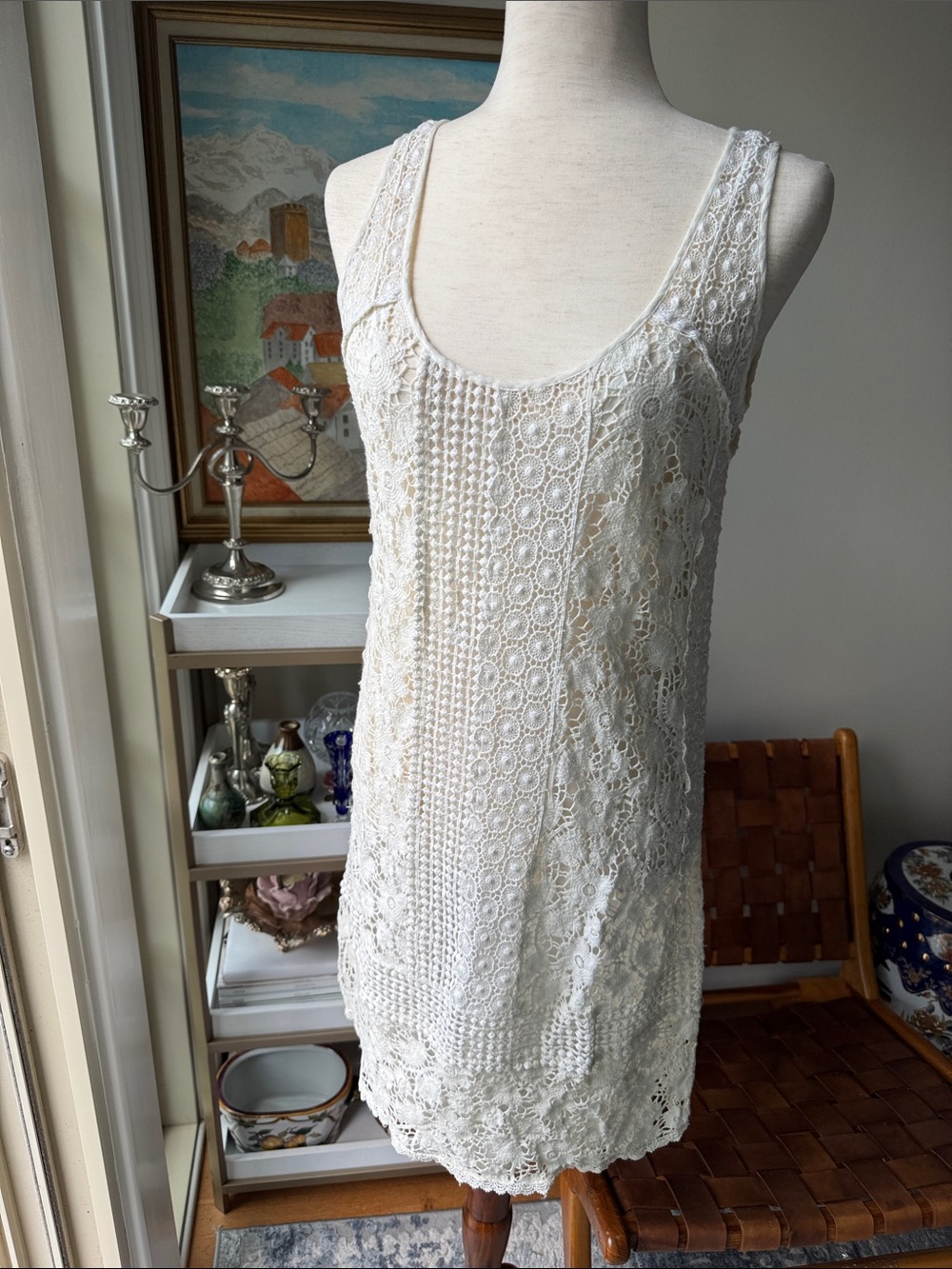 Lucky Brand Cream Crochet Tank Mini Dress